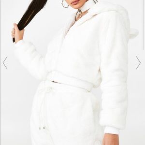 Light up LED faux fur zip up hoodie